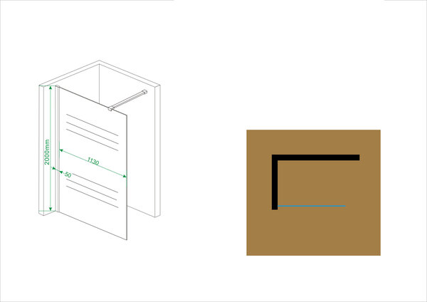 Wiesbaden Wiesbaden Partly Inloopdouche - Nano Coating - 10mm Helder/Melk Glas - 120x200cm - Chrome