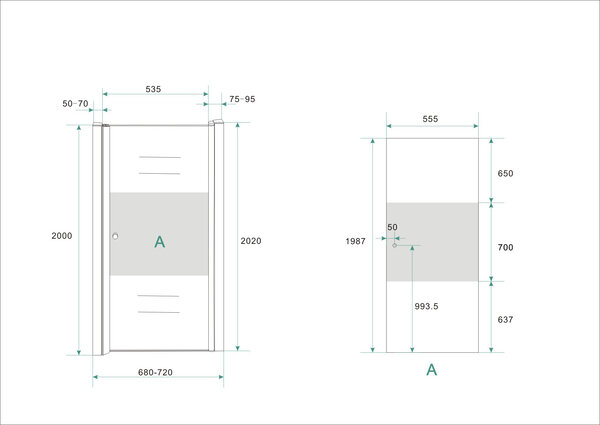 Wiesbaden Wiesbaden Partly Nisdeur - Rechts Scharnierprofiel - Nano Coating - 8mm Helder Glas - 70x202cm - Chroom