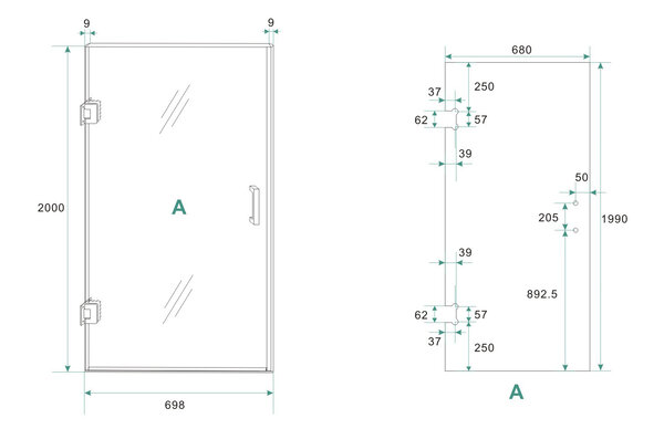 Wiesbaden Wiesbaden Less Profielloos Nisdeur - Nano Coating - 8mm Helder Glas - 70x200cm - Chroom