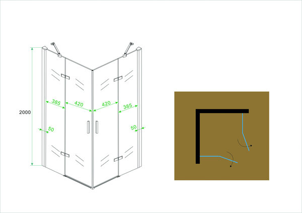 Wiesbaden Wiesbaden Corner Douchecabine - Vierkant - Nano Coating - 8mm Helder Glas - 90x90x200cm - Chrome