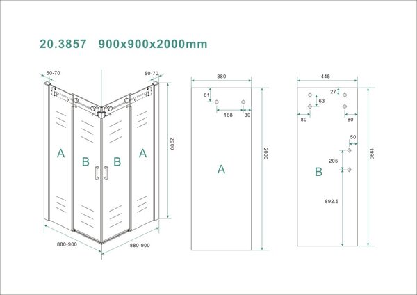 Wiesbaden Wiesbaden Corner Douchecabine - Vierkant - Nano Coating - 8mm Helder Glas - 90x90x200cm - Chrome