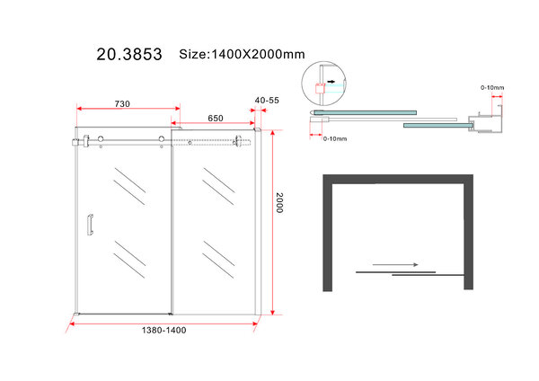 Wiesbaden Wiesbaden Puerta Schuifdeur - Muurprofiel - Nano Coating - 8mm Helder Glas - 140x202cm - Chrome