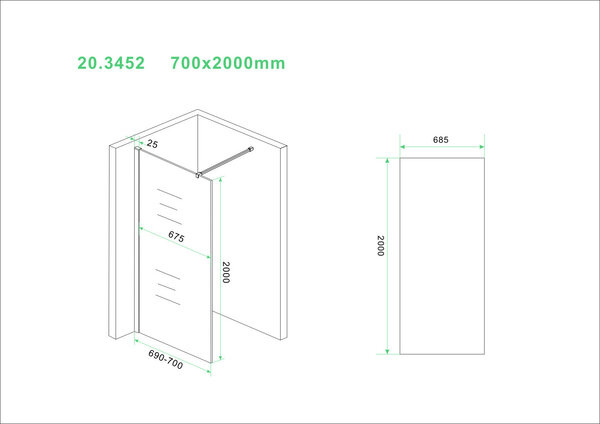 Wiesbaden Wiesbaden Slim Los Glasplaat - Nano Coating - 8mm Helder Glas - Zonder Profiel & Stabilisatiestang - 70x200cm