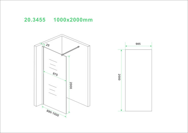 Wiesbaden Wiesbaden Slim Los Glasplaat - Nano Coating - 8mm Helder Glas - Zonder Profiel & Stabilisatiestang - 100x200cm