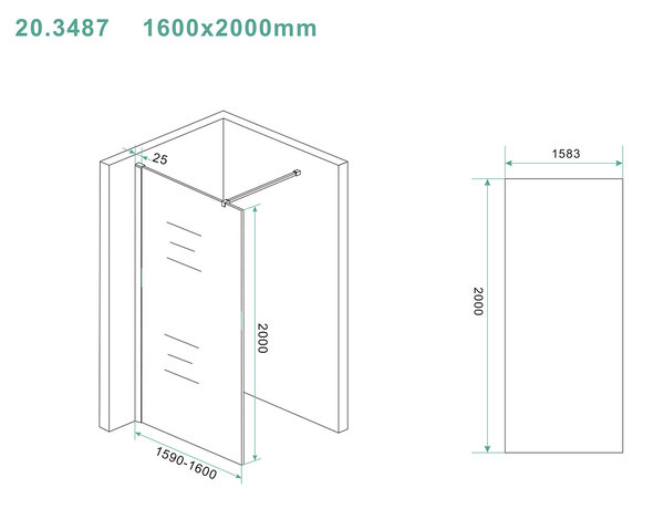 Wiesbaden Wiesbaden Slim Los Glasplaat - Nano Coating - 8mm Helder Glas - Zonder Profiel & Stabilisatiestang - 160x200cm