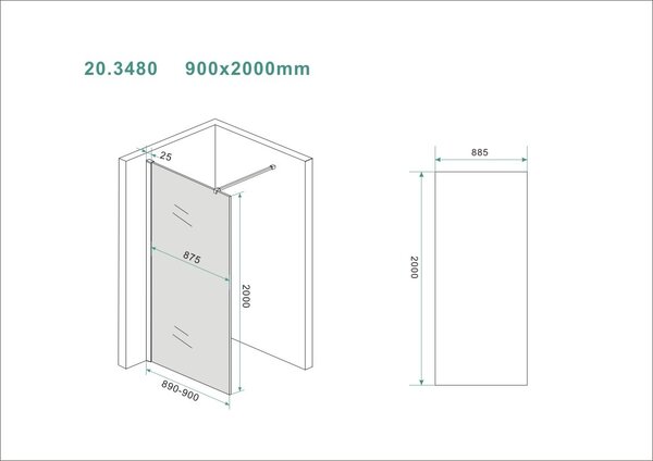 Wiesbaden Wiesbaden Slim Los Glasplaat - Nano Coating - 8mm Rookglas - Zonder Profiel & Stabilisatiestang - 90x200cm