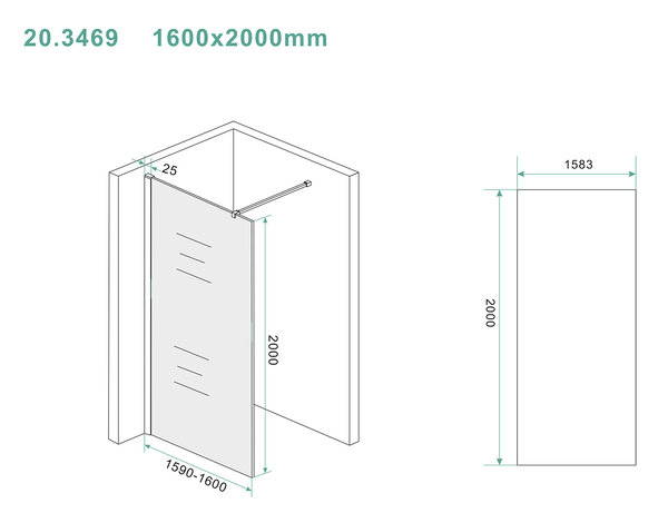 Wiesbaden Wiesbaden Slim Los Glasplaat - Nano Coating - 8mm Rookglas - Zonder Profiel & Stabilisatiestang - 160x200cm