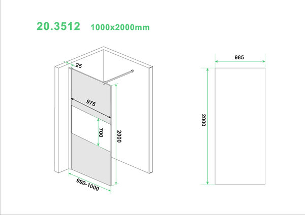 Wiesbaden Wiesbaden Slim Los Glasplaat met Middenband - Nano Coating - 8mm Rookglas - Zonder Profiel & Stabilisatiestang - 100x200cm