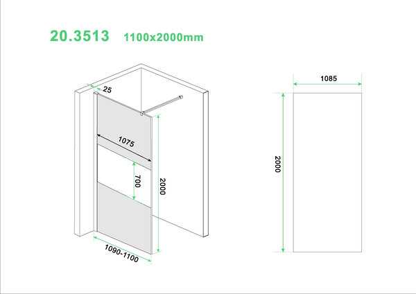 Wiesbaden Wiesbaden Slim Los Glasplaat met Middenband - Nano Coating - 8mm Rookglas - Zonder Profiel & Stabilisatiestang - 110x200cm