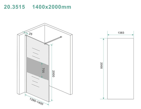 Wiesbaden Wiesbaden Slim Los Glasplaat met Middenband - Nano Coating - 8mm Rookglas - Zonder Profiel & Stabilisatiestang - 140x200cm