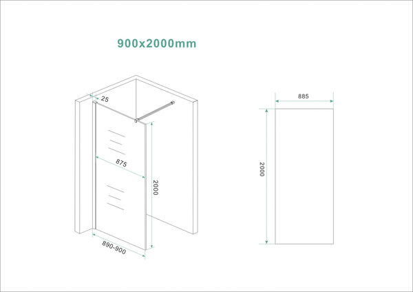 Wiesbaden Wiesbaden Slim Los Glasplaat - Nano Coating - 8mm Warm Koper Glas - Zonder Profiel & Stabilisatiestang - 90x200cm