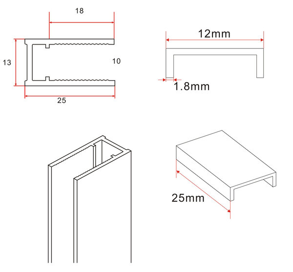 Wiesbaden Wiesbaden Slim Profielset + Stabilisatiestang - 120cm - Mat Zwart