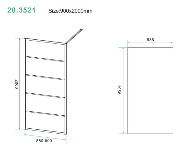 Wiesbaden Wiesbaden Horizon Inloopdouche met Raster - Nano Coating - 8mm Helder Glas - 90x200cm - Mat Zwart