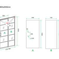 Wiesbaden Wiesbaden Horizon Nisdeur met Raster en Vast Paneel - Nano Coating - 8mm Helder Glas - 80x200cm - Mat Zwart