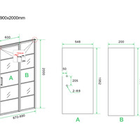 Wiesbaden Wiesbaden Horizon Nisdeur met Raster en Vast Paneel - Nano Coating - 8mm Helder Glas - 90x200cm - Mat Zwart