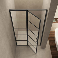 Wiesbaden Wiesbaden Horizon Nisdeur met Raster en Vast Paneel - Nano Coating - 8mm Helder Glas - 130x200cm - Mat Zwart