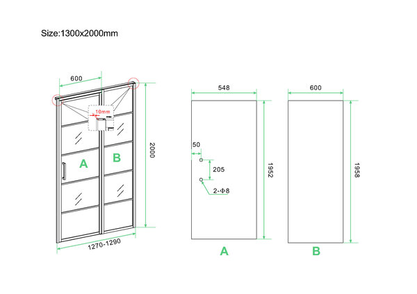 Wiesbaden Wiesbaden Horizon Nisdeur met Raster en Vast Paneel - Nano Coating - 8mm Helder Glas - 130x200cm - Mat Zwart