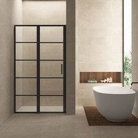 Wiesbaden Wiesbaden Horizon Nisdeur met Raster en Vast Paneel - Nano Coating - 8mm Helder Glas - 140x200cm - Mat Zwart