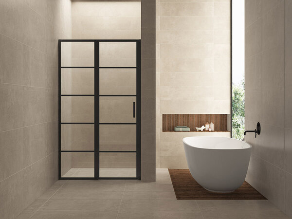 Wiesbaden Wiesbaden Horizon Nisdeur met Raster en Vast Paneel - Nano Coating - 8mm Helder Glas - 140x200cm - Mat Zwart