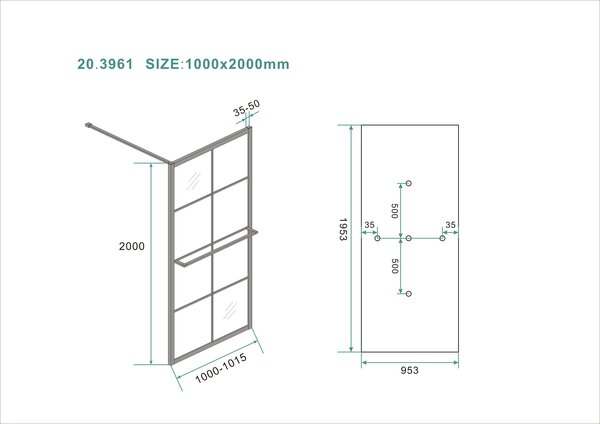 Wiesbaden Wiesbaden Maaz Inloopdouche met Raster en Handdoekhouder - Nano Coating - 10mm Helder Glas - 100x200cm - Mat Zwart