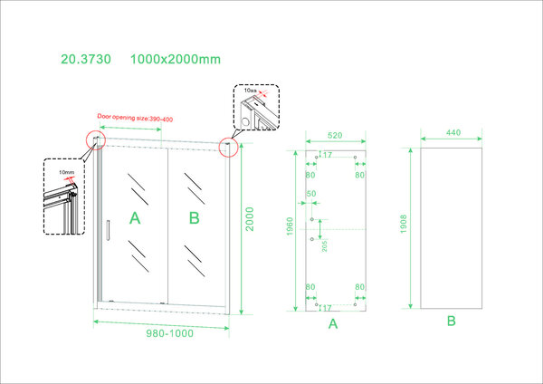 Wiesbaden Wiesbaden Skyline Schuifbare Nisdeur - Nano Coating - 8mm Helder Glas - 100x200cm - Mat Zwart