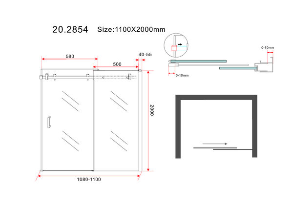 Wiesbaden Wiesbaden Slide Schuifbare Nisdeur - Nano Coating - 8mm Helder Glas - 110x200cm - Mat Zwart