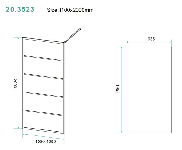 Wiesbaden Wiesbaden Horizon Inloopdouche met Raster - Nano Coating - 8mm Helder Glas - 110x200cm - Mat Zwart
