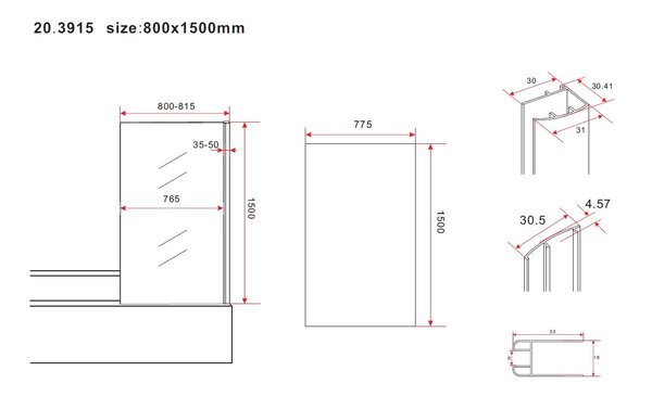 Wiesbaden Wiesbaden Comfort Badwand - Nano Coating - 6mm Helder Glas - 80x150cm