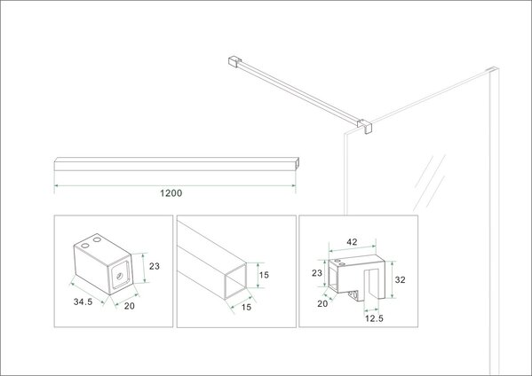 Wiesbaden Wiesbaden Slim Set Stabilisatiestangen voor Vrijstaande Inloopdouche - 120cm - Geborsteld RVS