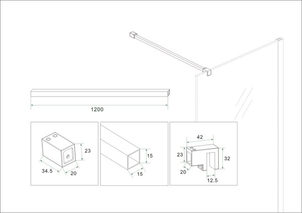 Wiesbaden Wiesbaden Slim Set Stabilisatiestangen voor Vrijstaande Inloopdouche - 120cm - Geborsteld Messing