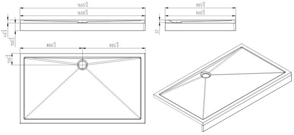 Wiesbaden Wiesbaden Compo Douchebak - Rechthoek - Acryl - 160x90x4cm - Wit