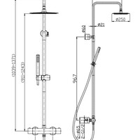 Wiesbaden Wiesbaden Caral Thermostatische Opbouw Douchekraan met Stijgbuis, Douchekop Ø25cm, Staaf Handdouche & Doucheslang - Draaiknoppen - Geborsteld RVS
