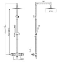 Wiesbaden Wiesbaden Caral Thermostatische Opbouw Douchekraan met Stijgbuis, Douchekop Ø25cm, Staaf Handdouche & Doucheslang - Draaiknoppen - Mat Zwart