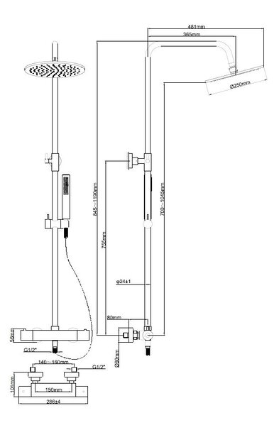 Wiesbaden Wiesbaden Caral Thermostatische Opbouw Douchekraan met Glijstang en Staaf Handdouche - Ø25cm - Geborsteld RVS