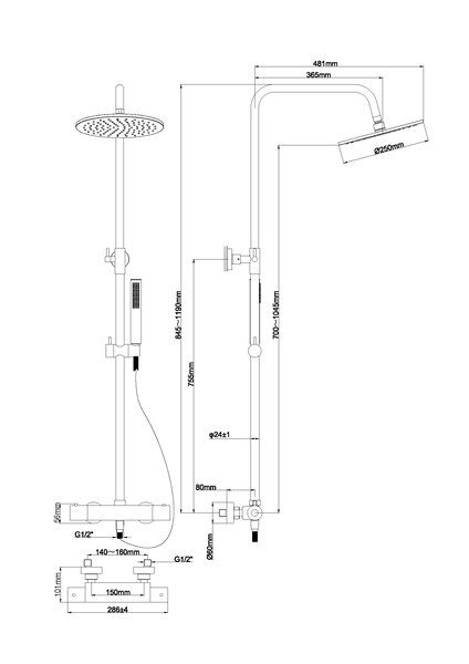 Wiesbaden Wiesbaden Caral Thermostatische Opbouw Douchekraan met Glijstang en Staaf Handdouche - Ø25cm - Geborsteld Messing