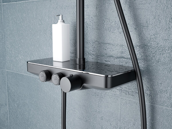 Wiesbaden Wiesbaden Nuovo Thermostatische Opbouw Regendouche met Kraan, Glijstang en 3-Standen Handdouche - Ø30cm - Mat Zwart