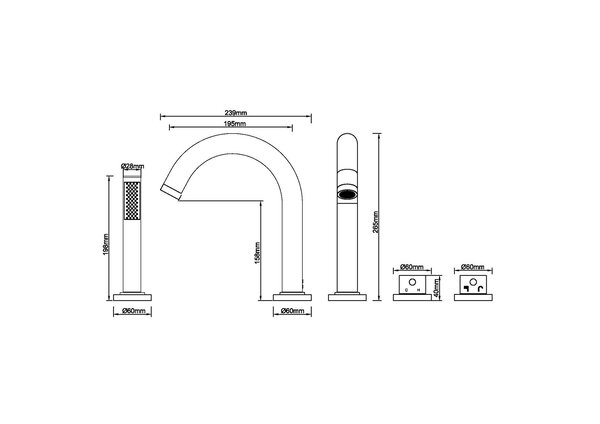 Wiesbaden Wiesbaden Caral 4-Gats Thermostatische Badrandkraan Afbouwset met Staaf Handdouche - Geborsteld RVS