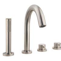 Wiesbaden Wiesbaden Caral 4-Gats Thermostatische Badrandkraan Afbouwset met Staaf Handdouche - Geborsteld RVS