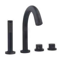 Wiesbaden Wiesbaden Caral 4-Gats Thermostatische Badrandkraan Afbouwset met Staaf Handdouche - Mat Zwart