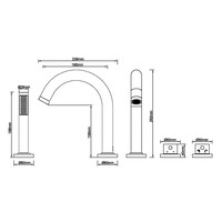 Wiesbaden Wiesbaden Caral 4-Gats Thermostatische Badrandkraan Afbouwset met Staaf Handdouche - Geborsteld Messing