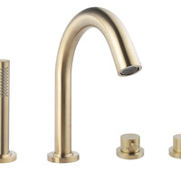 Wiesbaden Wiesbaden Caral 4-Gats Thermostatische Badrandkraan Afbouwset met Staaf Handdouche - Geborsteld Messing