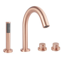 Wiesbaden Wiesbaden Caral 4-Gats Thermostatische Badrandkraan met Staaf Handdouche - Geborsteld Koper