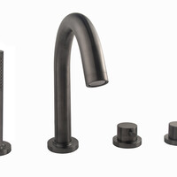 Wiesbaden Wiesbaden Caral 4-Gats Thermostatische Badrandkraan Afbouwset met Staaf Handdouche - Geborsteld Gunmetal