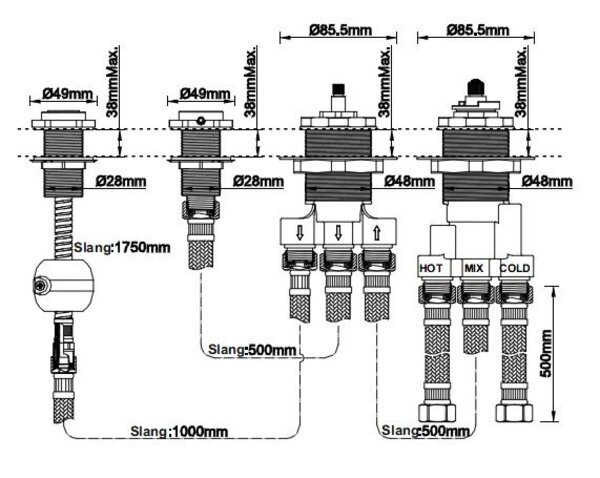 Wiesbaden Wiesbaden 4-Gats Thermostatische Badrandkraan Inbouwdeel