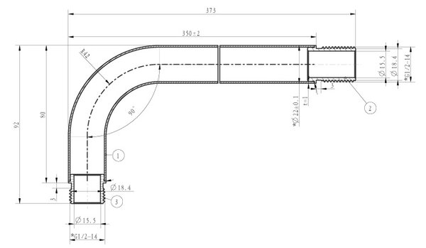 Wiesbaden Wiesbaden Caral Douchearm met Muurbevestiging - 35cm - Geborsteld Brons Koper