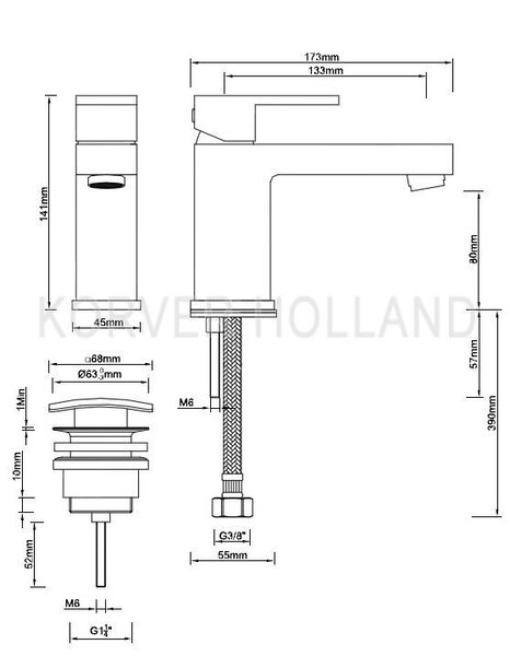 Wiesbaden Wiesbaden Rombo Wastafelkraan met Clickwaste - Opbouw - Geborsteld RVS