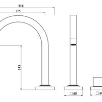 Wiesbaden Wiesbaden Rombo 4-Gats Thermostatische Badrandkraan Afbouwset - Chroom
