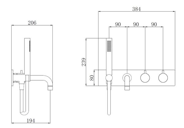 Wiesbaden Wiesbaden Style Inbouw Thermostatisch Badkraan - Chroom