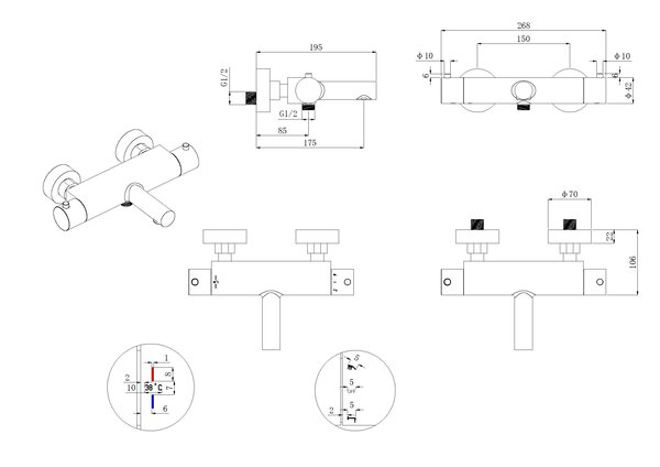 Wiesbaden Wiesbaden Style Thermostatische Badkraan met Cooltouch - Chroom