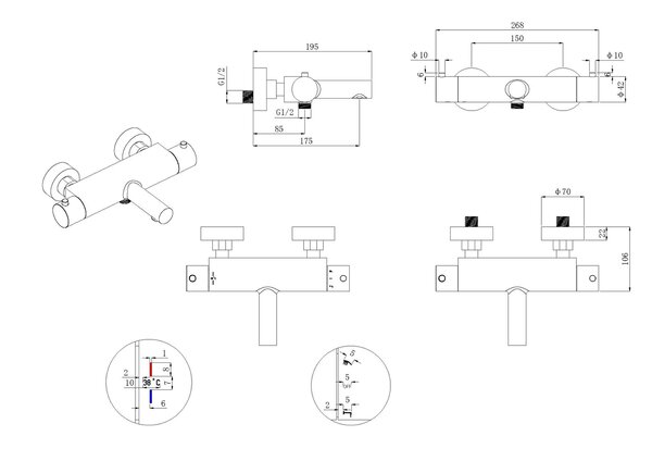 Wiesbaden Wiesbaden Style Thermostatische Badkraan met Cooltouch - Mat Zwart